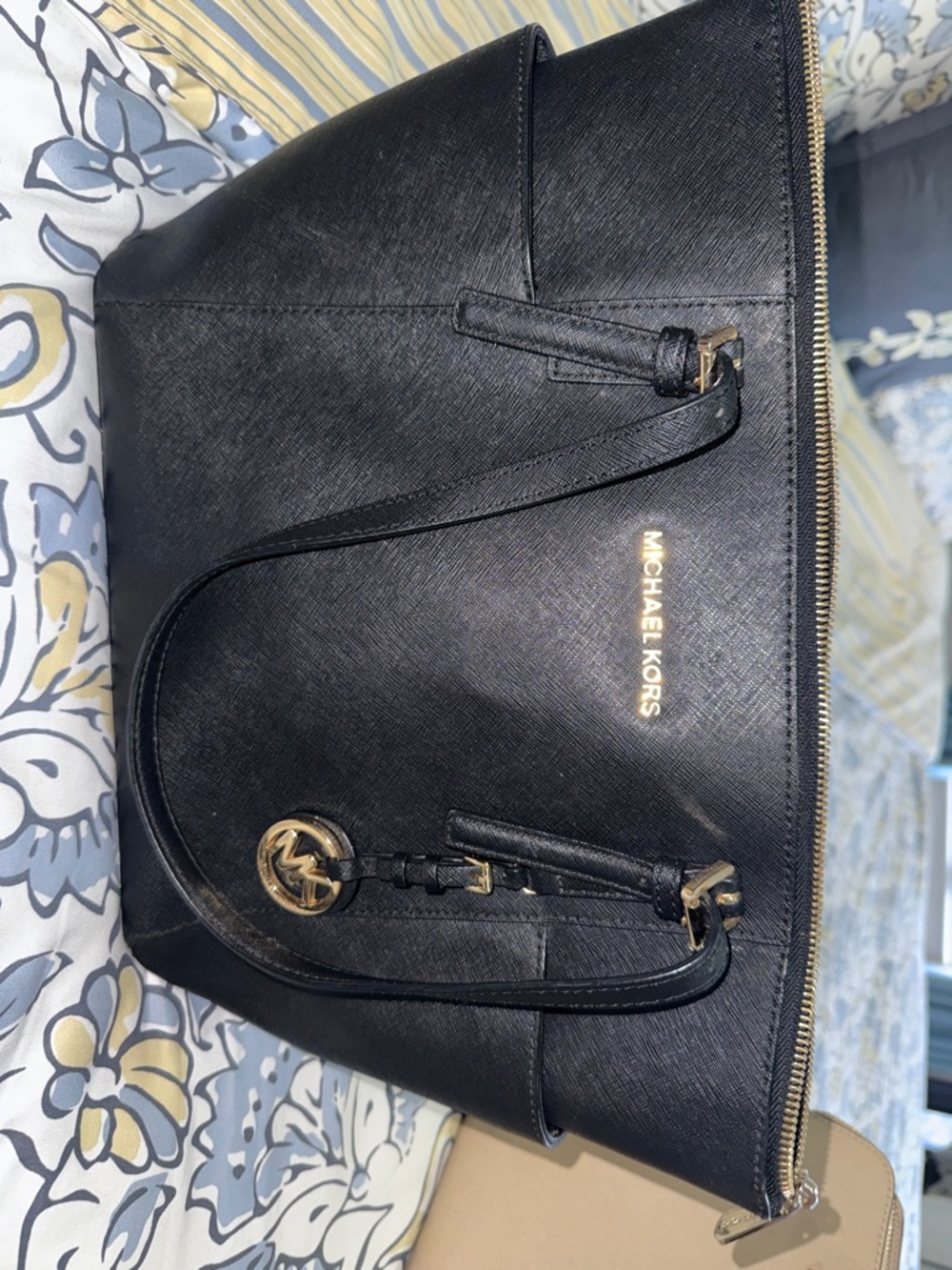 Michael Kors Black Saffiano Leather Tote with Gold Hardware